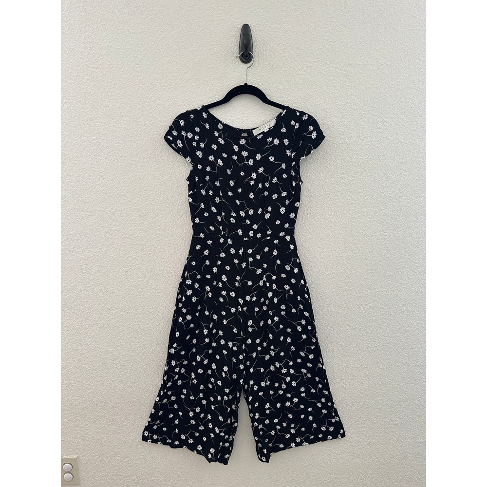 ROW‎ A Black White Daisy Floral Cami Crop Jumpsuit Wide Leg Sz S